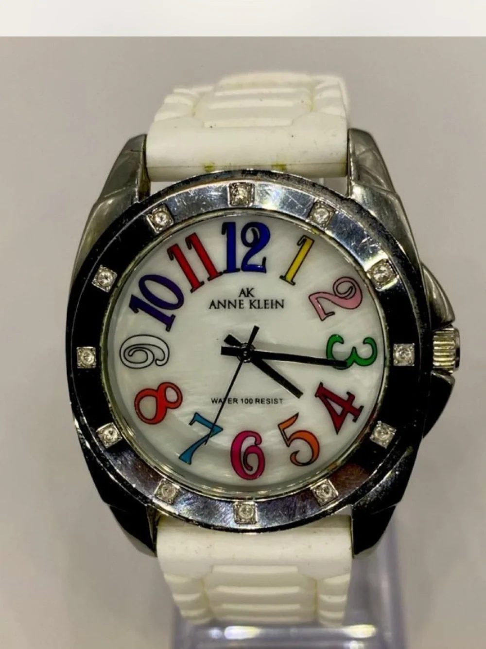 *** Anne Klein ^ Arctic White Watch with Multicolor Numerals ***